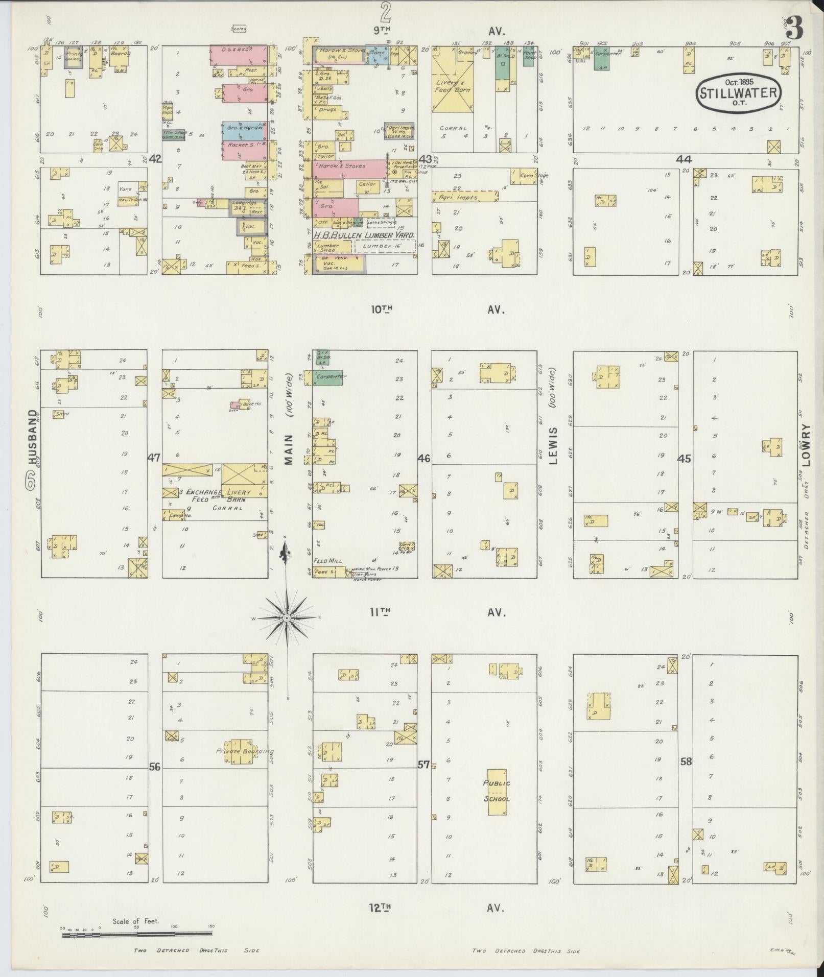 Sanborn Fire Insurance Map from Stillwater, Payne County, Oklahoma (1895), Sheet #0003 - Complete Map Set gallery image, historic Sanborn map, vintage wall art, Oklahoma Oklahoma