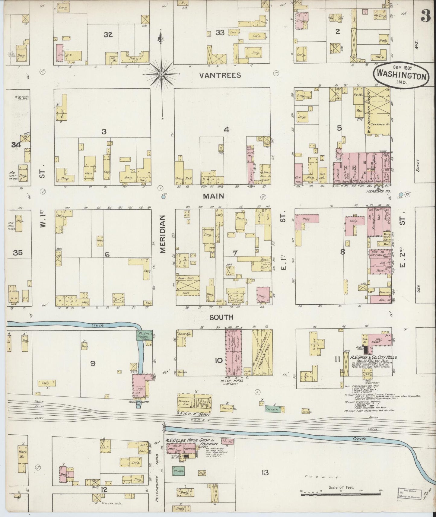 Sanborn Fire Insurance Map from Washington, Daviess County, Indiana (1887), Sheet #0003 - Complete Map Set gallery image, historic Sanborn map, vintage wall art, Washington Washington
