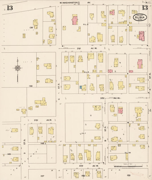Sanborn Fire Insurance Map from Albia, Monroe County, Iowa (1922), Sheet #0013 - Historic Sanborn Fire Insurance Map Print, vintage old map wall art