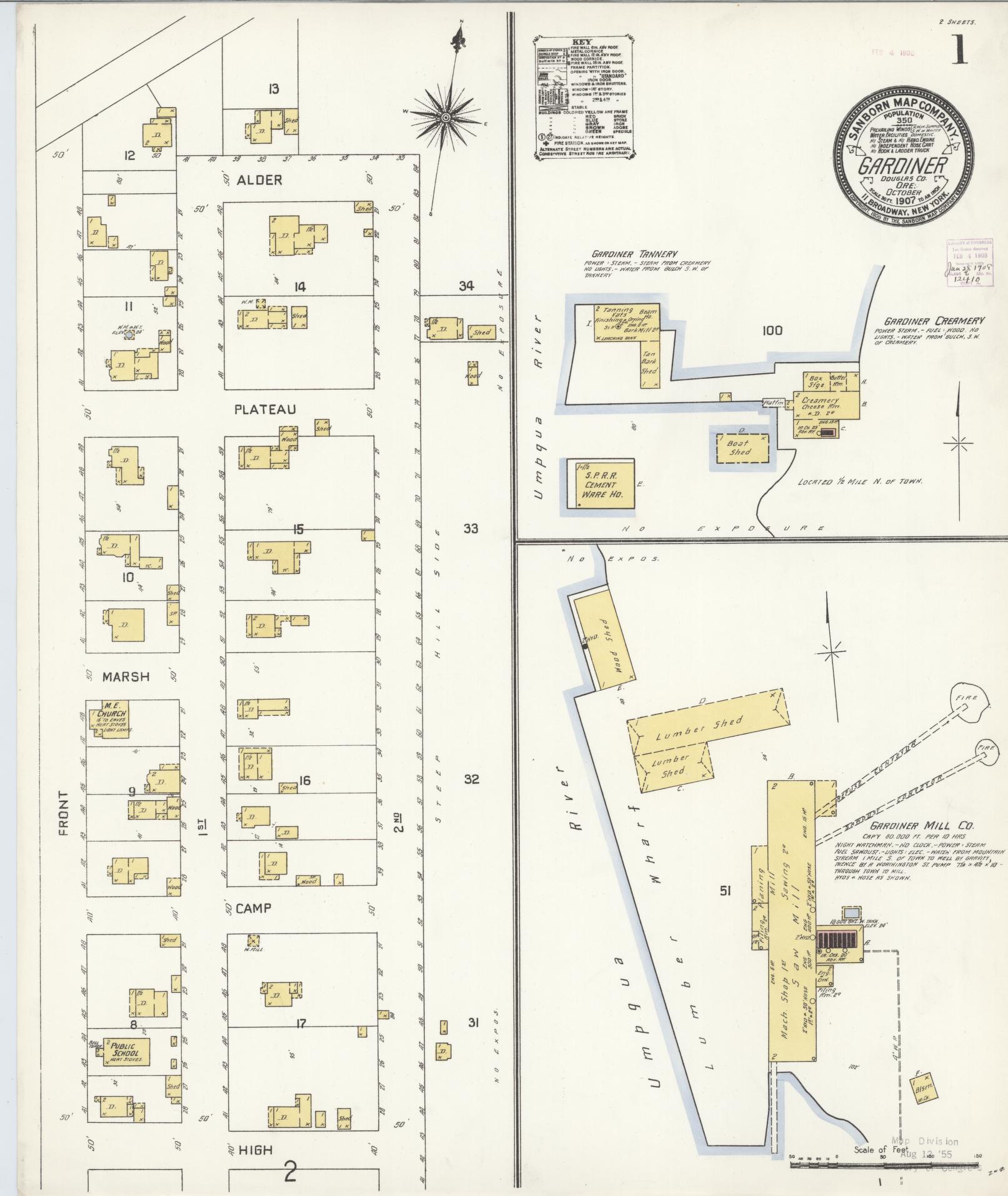 Sanborn Fire Insurance Map from Gardiner, Douglas County, Oregon (1907), Sheet #0001 - Complete Map Set gallery image, historic Sanborn map, vintage wall art, Oregon Oregon