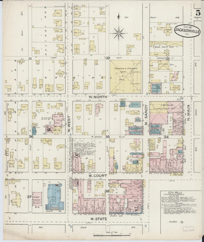Sanborn Fire Insurance Map from Jacksonville, Morgan County, Illinois (1887), Sheet #0005 - Complete Map Set gallery image, historic Sanborn map, vintage wall art, Illinois Illinois