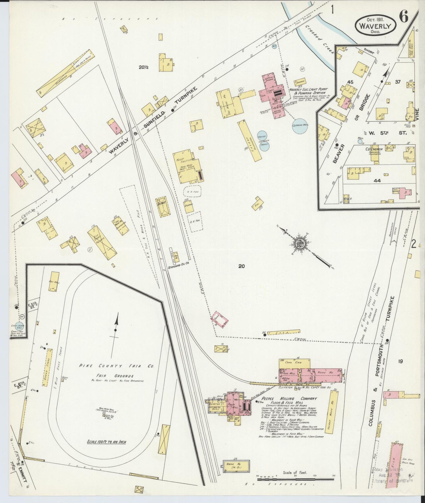 Sanborn Fire Insurance Map from Waverly, Pike County, Ohio (1911), Sheet #0006 - Complete Map Set gallery image, historic Sanborn map, vintage wall art, Ohio Ohio
