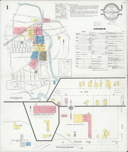 Sanborn Fire Insurance Map from Willoughby, Lake County, Ohio (1931), Sheet #0001 - Historic Sanborn Fire Insurance Map Print, vintage old map wall art, antique decor, genealogy gift, Ohio Ohio map