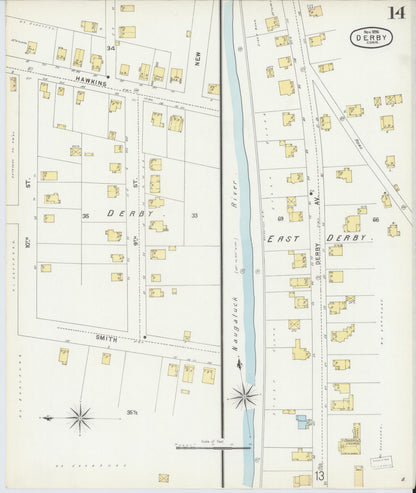 Sanborn Fire Insurance Map from Derby, New Haven County, Connecticut (1896), Sheet #0014 - Complete Map Set gallery image, historic Sanborn map, vintage wall art, Connecticut Connecticut