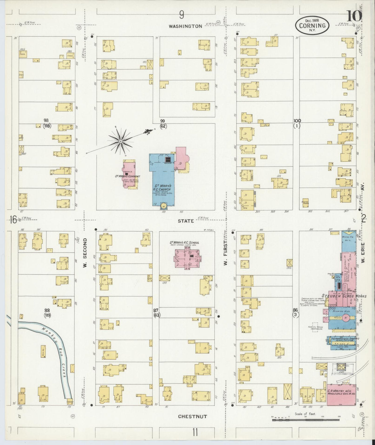 Sanborn Fire Insurance Map from Corning, Steuben County, New York (1908), Sheet #0010 - Complete Map Set gallery image, historic Sanborn map, vintage wall art, New York New York