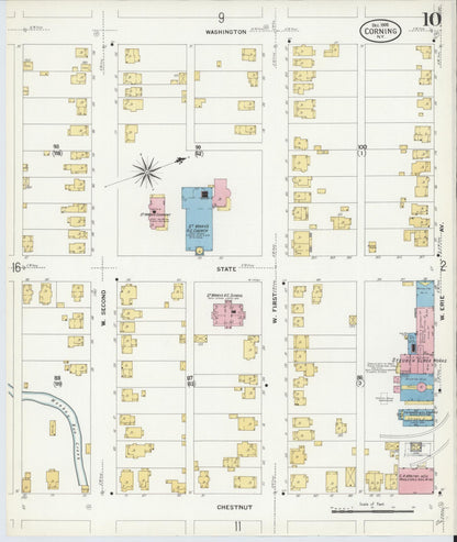 Sanborn Fire Insurance Map from Corning, Steuben County, New York (1908), Sheet #0010 - Complete Map Set gallery image, historic Sanborn map, vintage wall art, New York New York