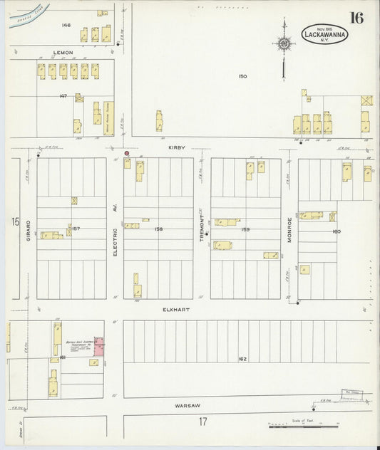 Sanborn Fire Insurance Map from Lackawanna, Erie County, New York (1915), Sheet #0016 - Historic Sanborn Fire Insurance Map Print, vintage old map wall art, antique decor, genealogy gift, New York New York map