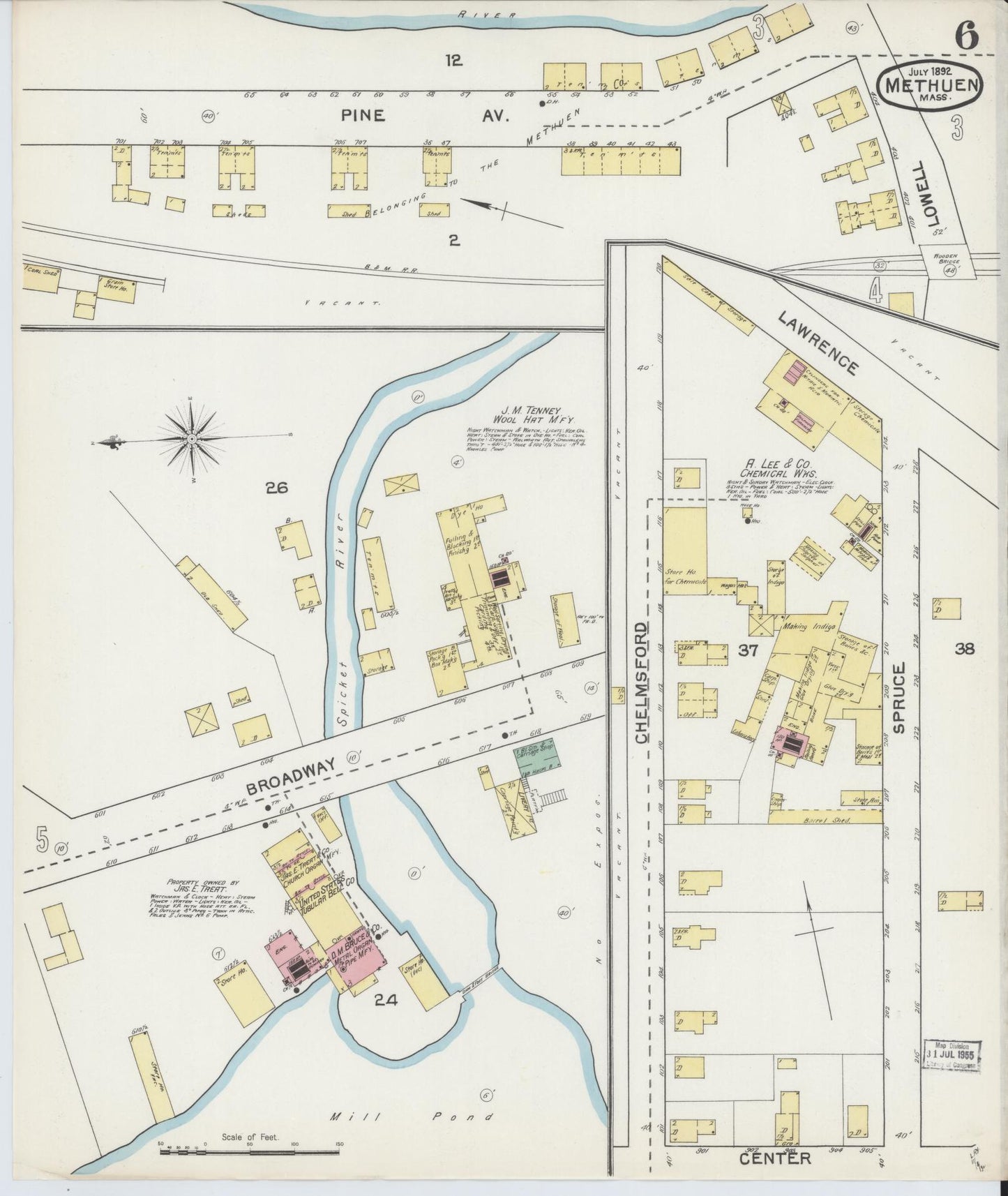 Sanborn Fire Insurance Map from Methuen, Essex County, Massachusetts (1892), Sheet #0006 - Complete Map Set gallery image, historic Sanborn map, vintage wall art, Massachusetts Massachusetts