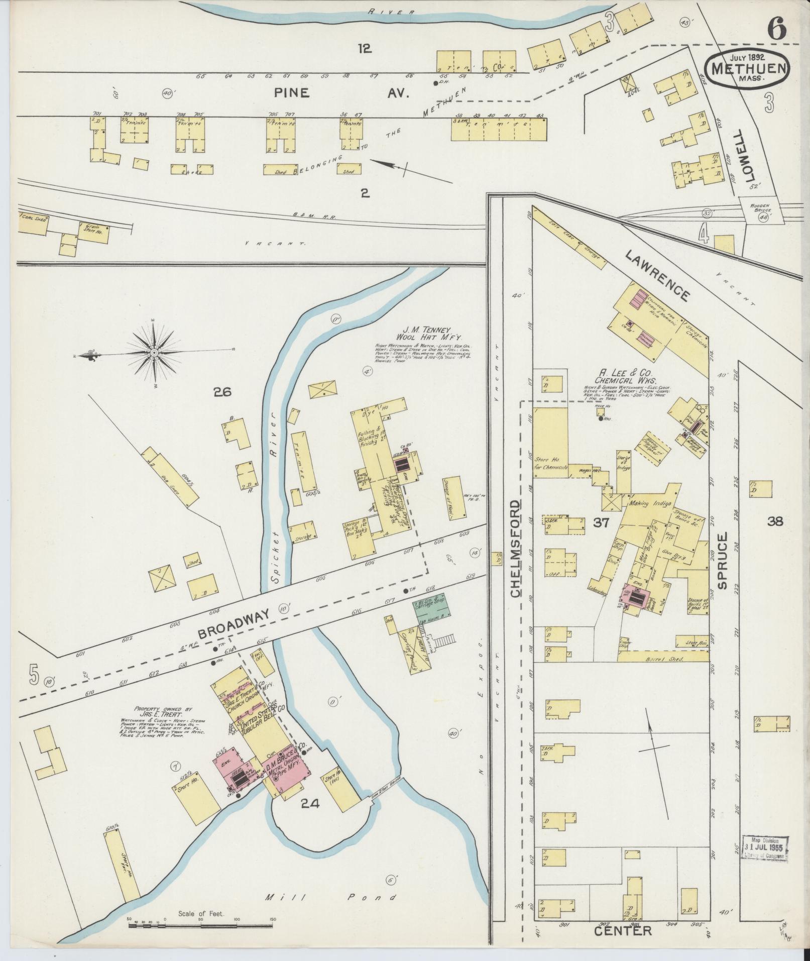 Sanborn Fire Insurance Map from Methuen, Essex County, Massachusetts (1892), Sheet #0006 - Complete Map Set gallery image, historic Sanborn map, vintage wall art, Massachusetts Massachusetts