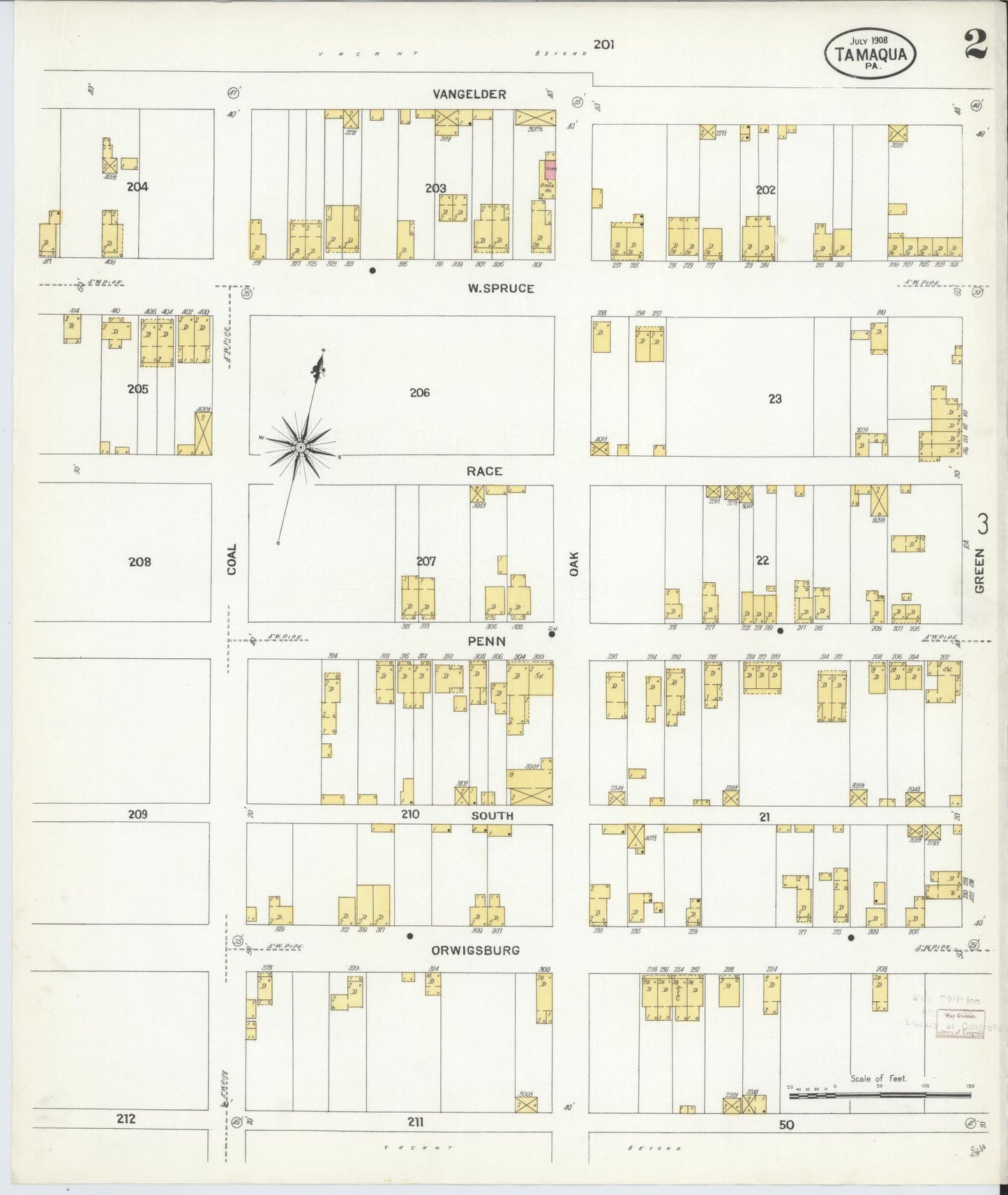 Sanborn Fire Insurance Map from Tamaqua, Schuylkill County, Pennsylvania (1908), Sheet #0002 - Complete Map Set gallery image, historic Sanborn map, vintage wall art, Pennsylvania Pennsylvania