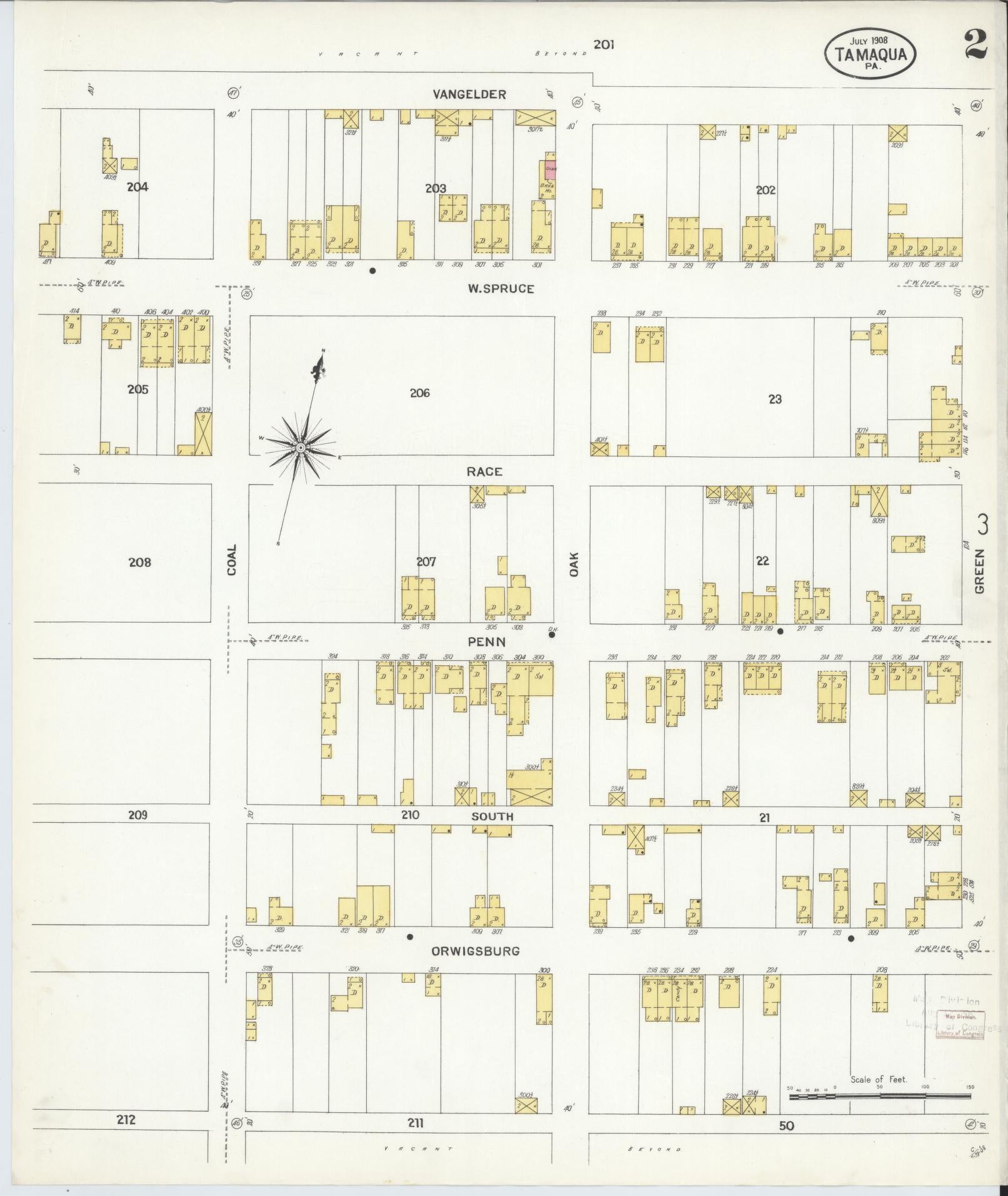 Sanborn Fire Insurance Map from Tamaqua, Schuylkill County, Pennsylvania (1908), Sheet #0002 - Complete Map Set gallery image, historic Sanborn map, vintage wall art, Pennsylvania Pennsylvania