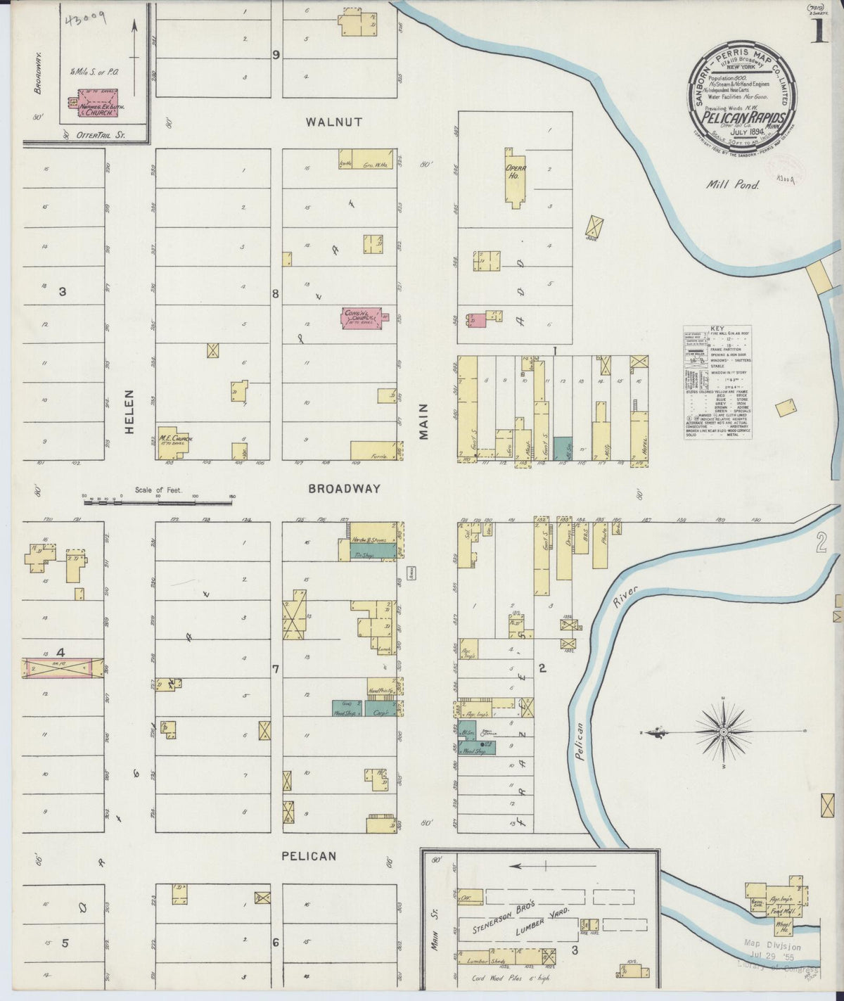Sanborn Fire Insurance Map from Pelican Rapids, Otter Tail County, Minnesota (1894), Sheet #0001 - Complete Map Set gallery image, historic Sanborn map, vintage wall art, Minnesota Minnesota