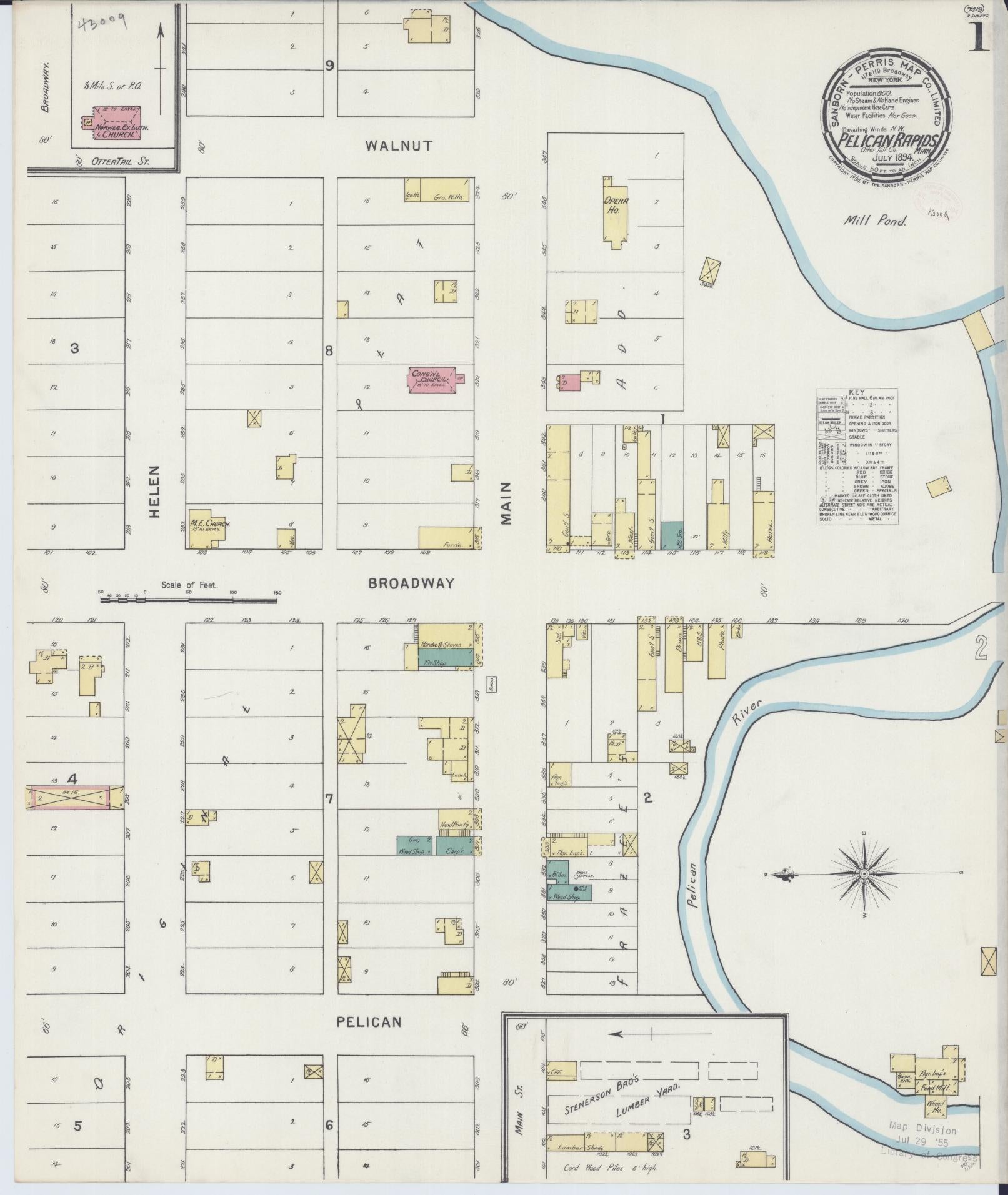 Sanborn Fire Insurance Map from Pelican Rapids, Otter Tail County, Minnesota (1894), Sheet #0001 - Complete Map Set gallery image, historic Sanborn map, vintage wall art, Minnesota Minnesota