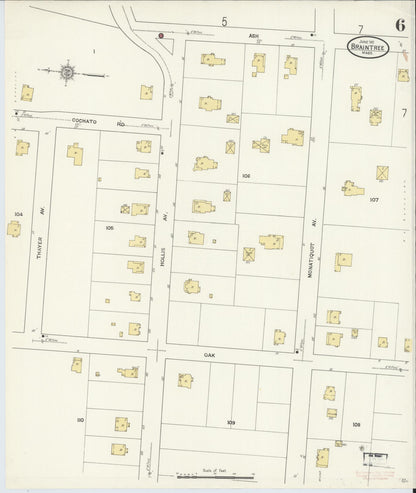 Sanborn Fire Insurance Map from Braintree, Norfolk County, Massachusetts (1911), Sheet #0006 - Complete Map Set gallery image, historic Sanborn map, vintage wall art, Massachusetts Massachusetts