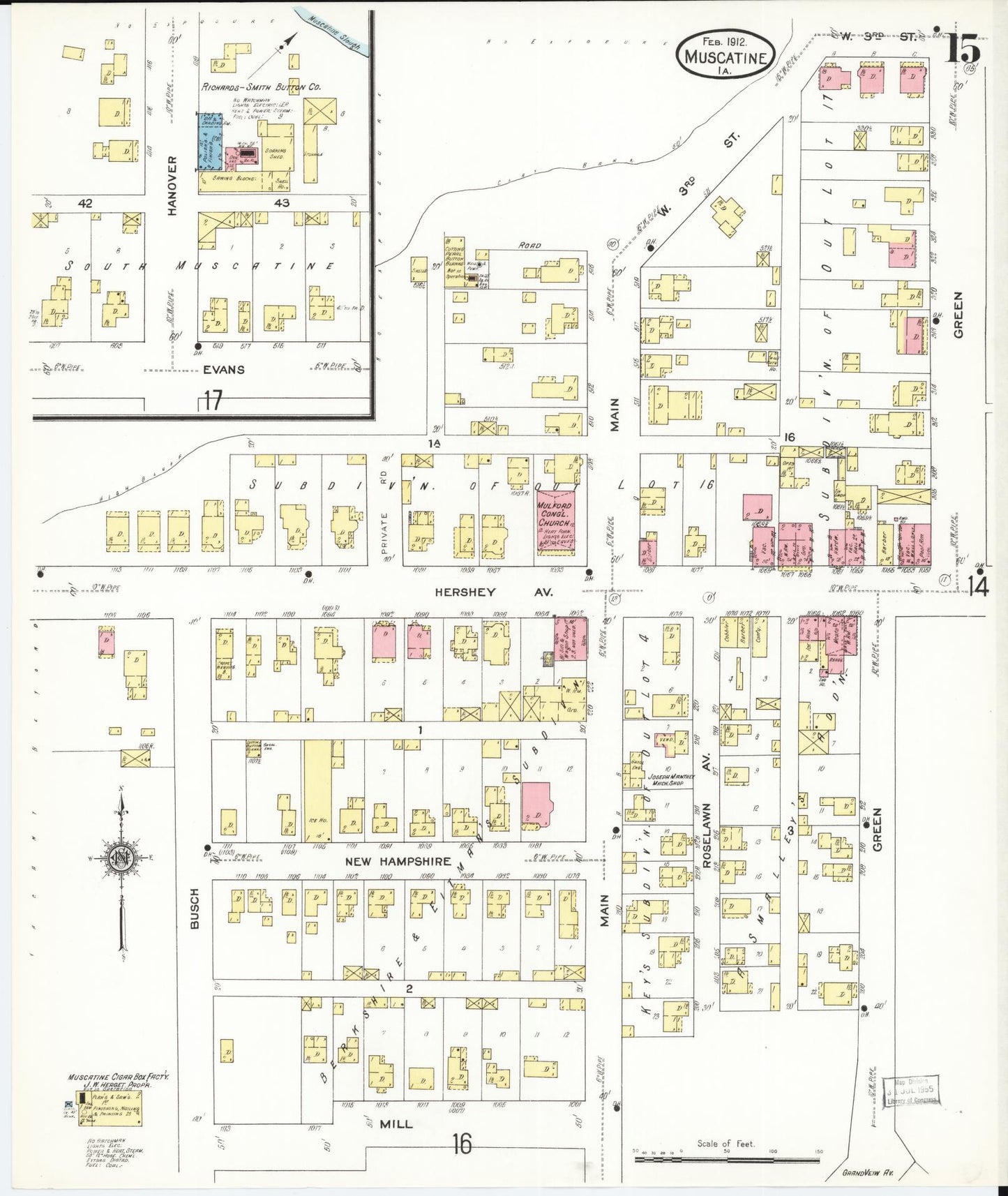 Sanborn Fire Insurance Map from Muscatine, Muscatine County, Iowa (1912), Sheet #0015 - Historic Sanborn Fire Insurance Map Print