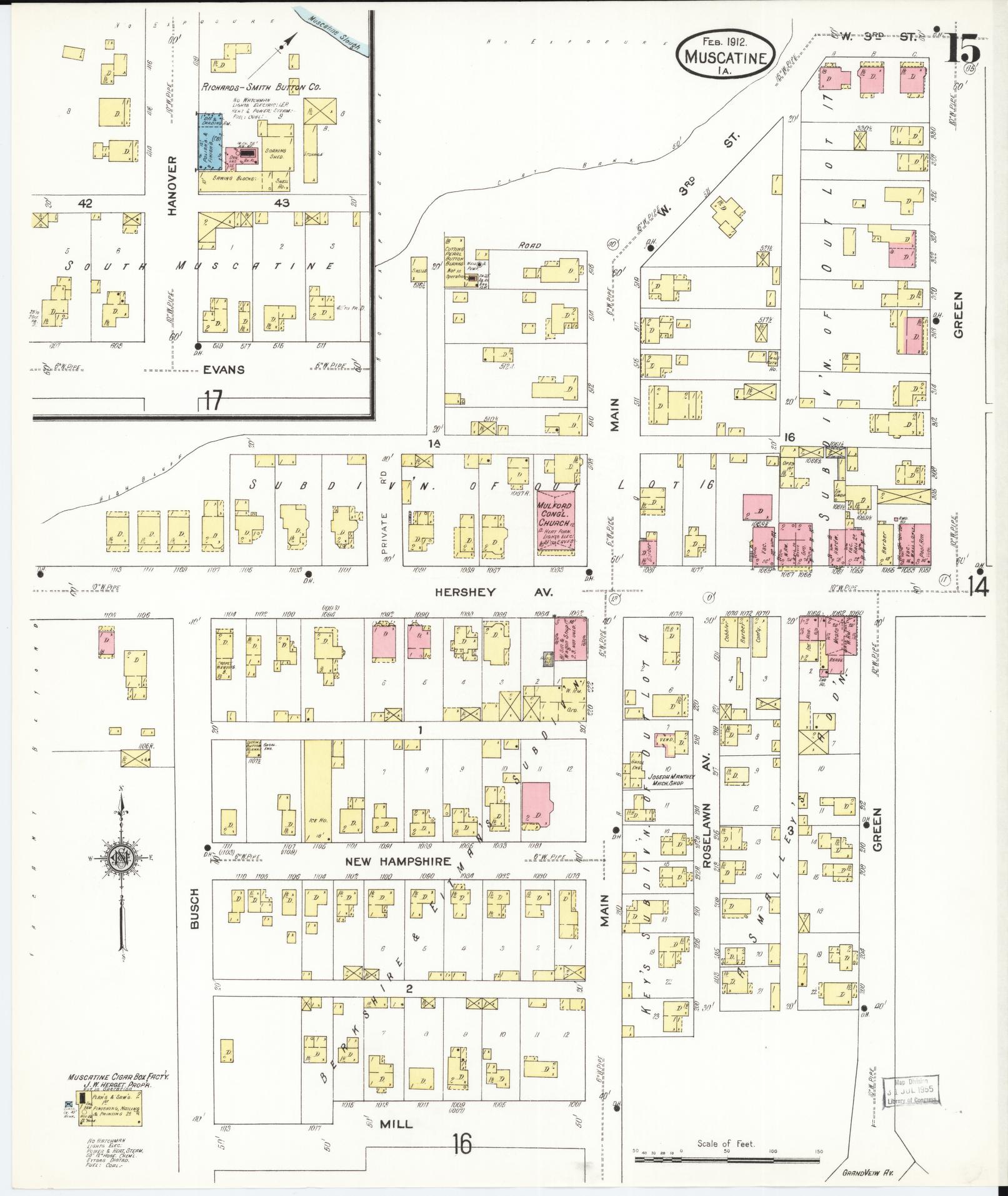 Sanborn Fire Insurance Map from Muscatine, Muscatine County, Iowa (1912), Sheet #0015 - Historic Sanborn Fire Insurance Map Print