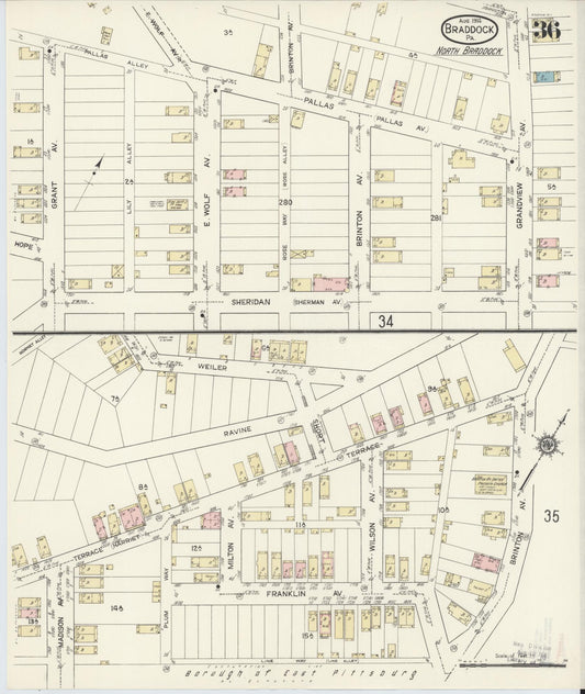 Sanborn Fire Insurance Map from Braddock, Allegheny County, Pennsylvania (1914), Sheet #0036 - Historic Sanborn Fire Insurance Map Print, vintage old map wall art, antique decor, genealogy gift, Pennsylvania Pennsylvania map