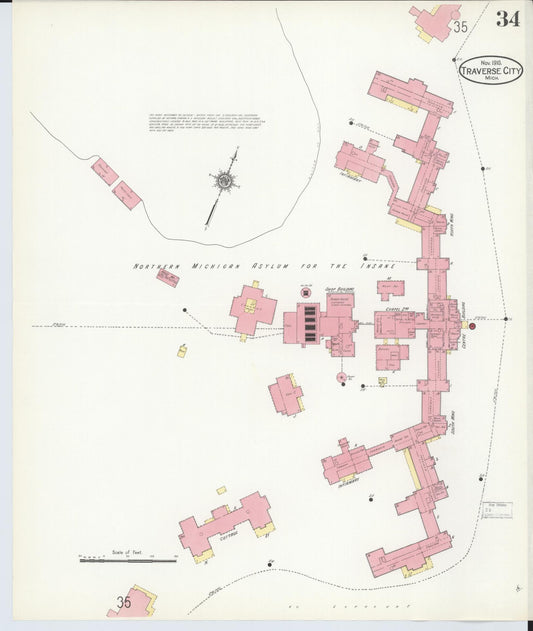 Sanborn Fire Insurance Map from Traverse City, Grand Traverse County, Michigan (1910), Sheet #0034 - Historic Sanborn Fire Insurance Map Print, vintage old map wall art, antique decor, genealogy gift, Michigan Michigan map