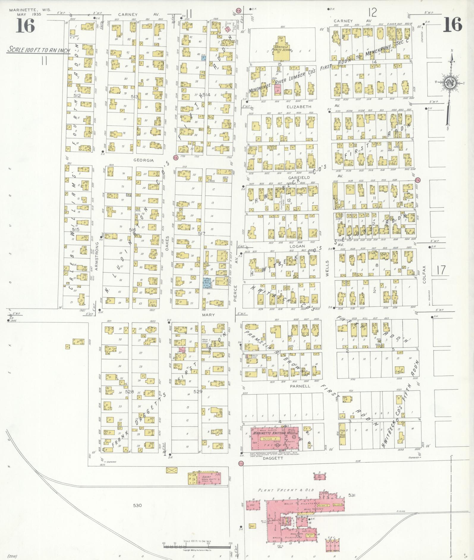 Sanborn Fire Insurance Map from Marinette, Marinette County, Wisconsin (1935), Sheet #0016 - Complete Map Set gallery image, historic Sanborn map, vintage wall art, Wisconsin Wisconsin
