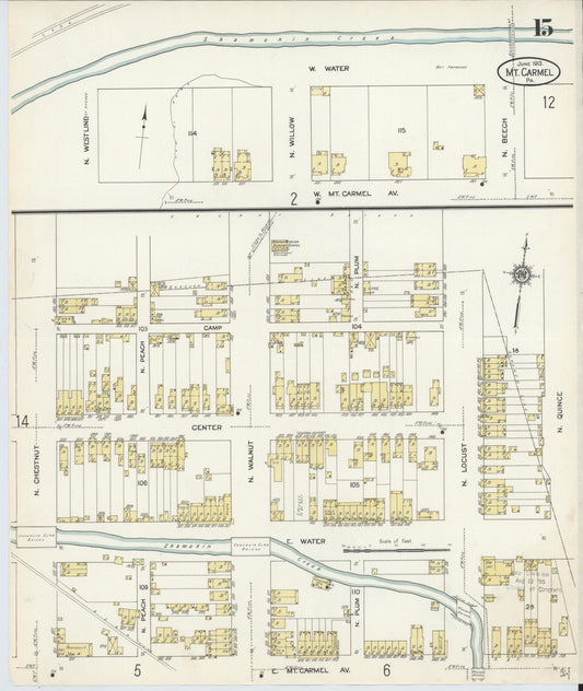 Sanborn Fire Insurance Map from Mount Carmel, Northumberland County, Pennsylvania (1913), Sheet #0015 - Historic Sanborn Fire Insurance Map Print, vintage old map wall art, antique decor, genealogy gift, Pennsylvania Pennsylvania map