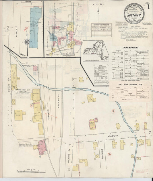 Sanborn Fire Insurance Map from Spencer, Tioga County, New York (1938), Sheet #0001 - Complete Map Set gallery image, historic Sanborn map, vintage wall art, New York New York