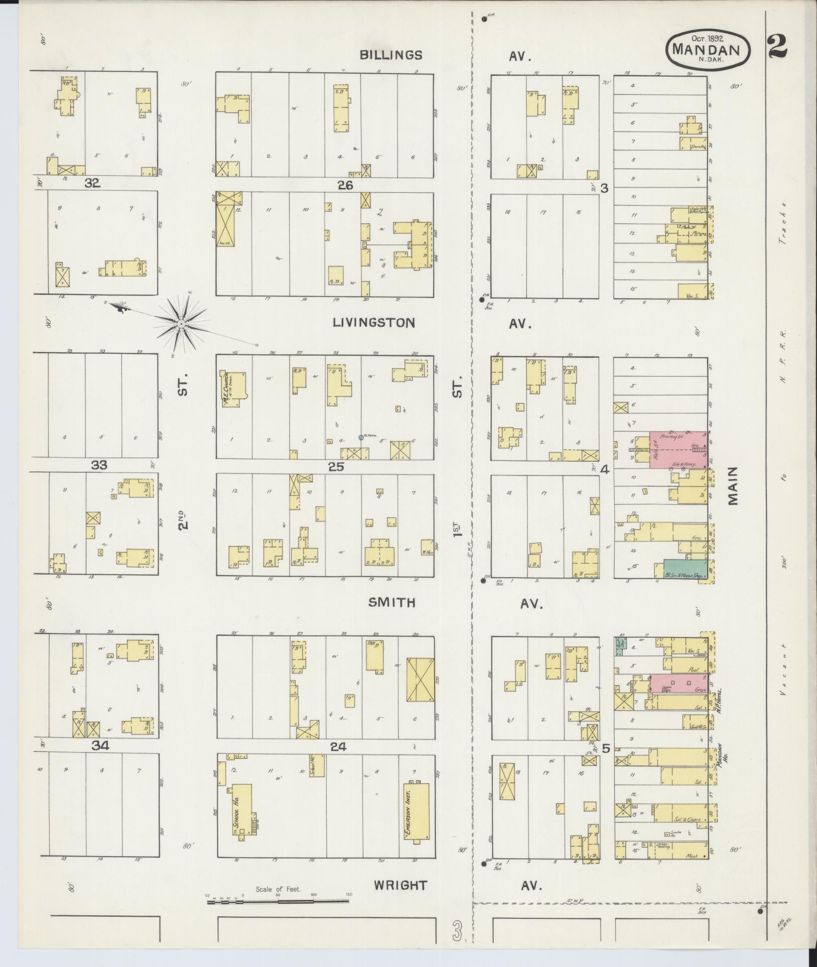 Sanborn Fire Insurance Map from Mandan, Morton County, North Dakota (1892), Sheet #0002 - Historic Sanborn Fire Insurance Map Print, vintage old map wall art, antique decor, genealogy gift, North Dakota North Dakota map