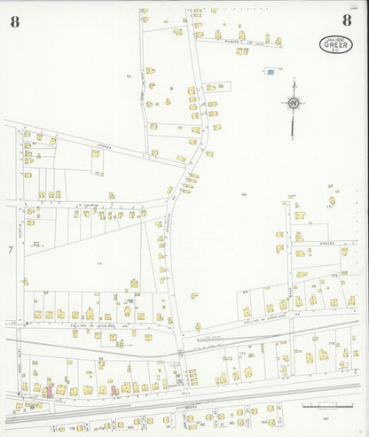 Sanborn Fire Insurance Map from Greer, Greenville and Spartanburg Counties, South Carolina (1930), Sheet #0008 - Complete Map Set gallery image, historic Sanborn map, vintage wall art, South Carolina South Carolina