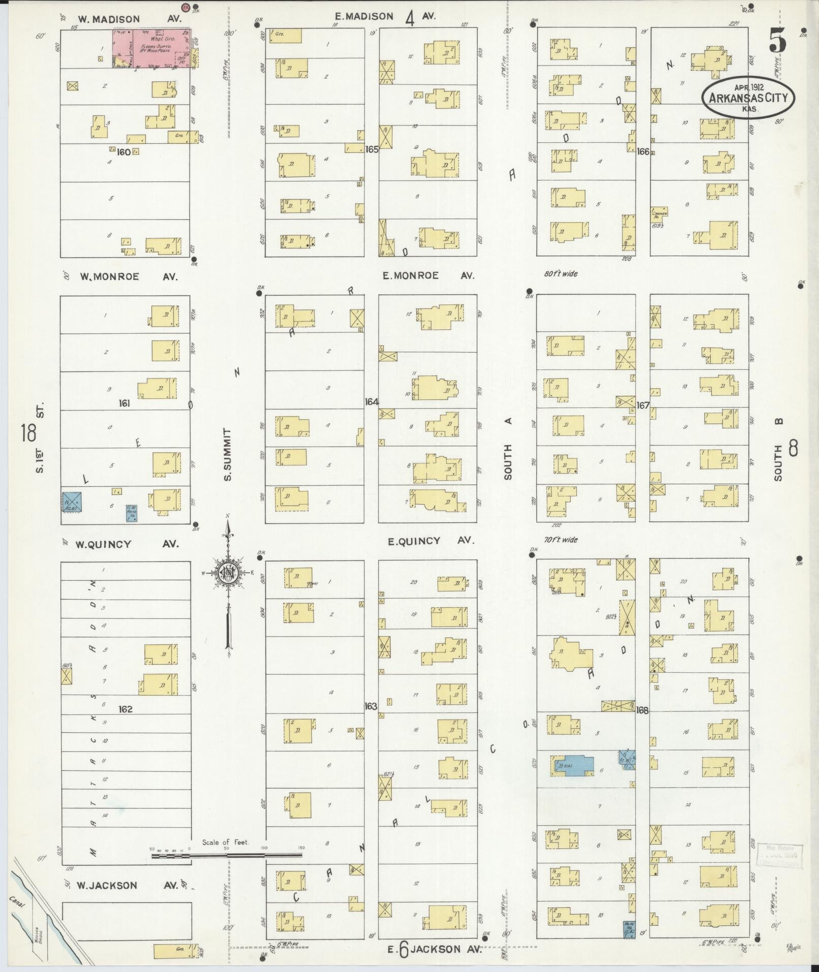 Sanborn Fire Insurance Map from Arkansas City, Cowley County, Kansas (1912), Sheet #0005 - Historic Sanborn Fire Insurance Map Print, vintage old map wall art, antique decor, genealogy gift, Kansas Kansas map