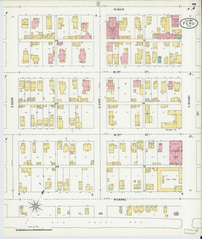 Sanborn Fire Insurance Map from Peru, Miami County, Indiana (1899), Sheet #0007 - Historic Sanborn Fire Insurance Map Print, vintage old map wall art, antique decor, genealogy gift, Indiana Indiana map