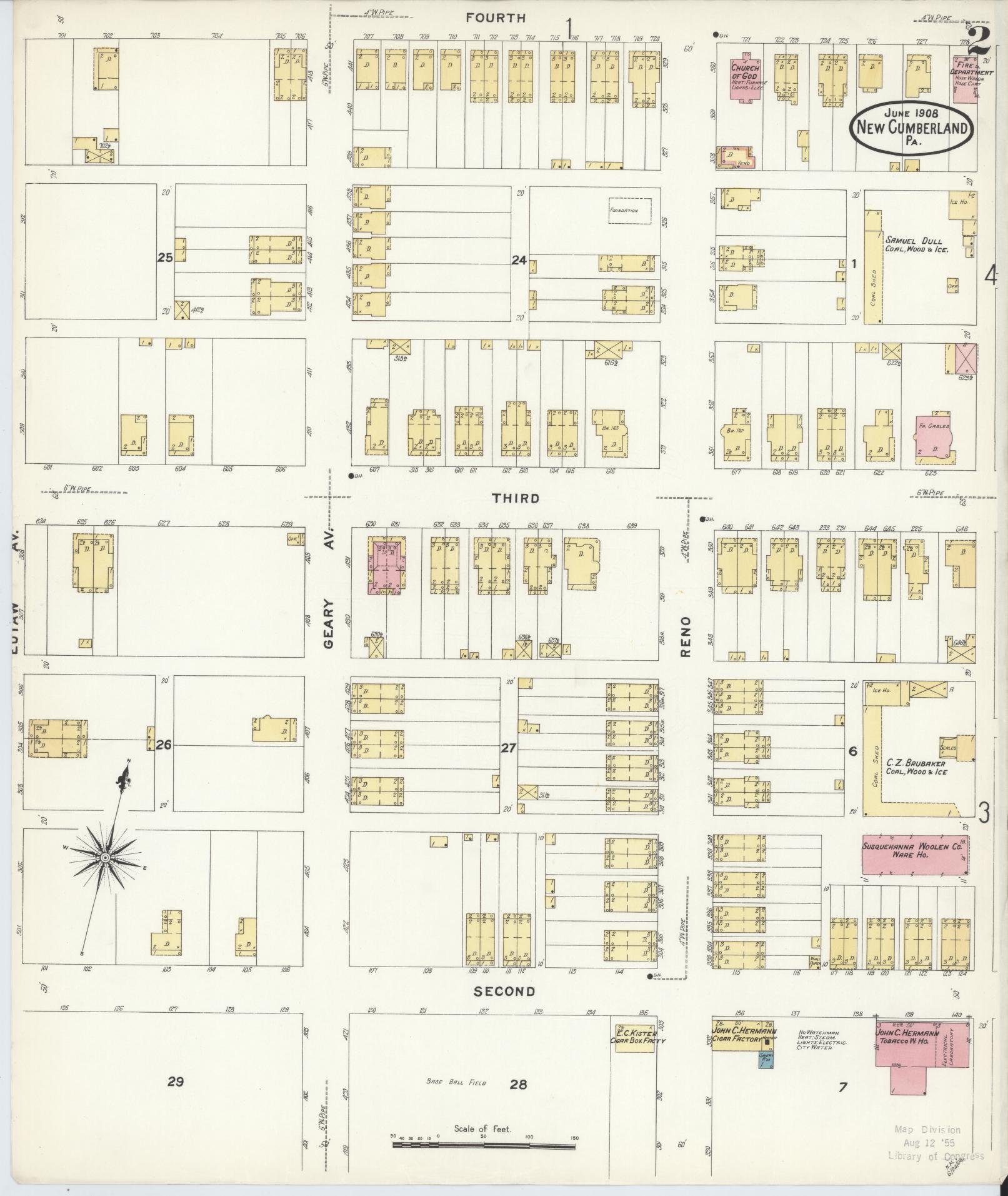Sanborn Fire Insurance Map from New Cumberland, Cumberland County, Pennsylvania (1908), Sheet #0002 - Complete Map Set gallery image, historic Sanborn map, vintage wall art, Pennsylvania Pennsylvania