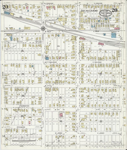 Sanborn Fire Insurance Map from Fostoria, Seneca, Hancock, And Wood Counties, Ohio (1924), Sheet #0020 - Historic Sanborn Fire Insurance Map Print, vintage old map wall art, antique decor, genealogy gift, Ohio Ohio map