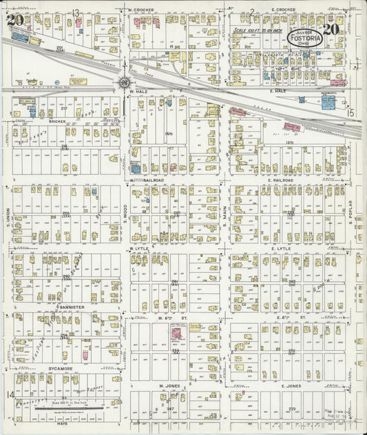 Sanborn Fire Insurance Map from Fostoria, Seneca, Hancock, And Wood Counties, Ohio (1924), Sheet #0020 - Historic Sanborn Fire Insurance Map Print, vintage old map wall art, antique decor, genealogy gift, Ohio Ohio map