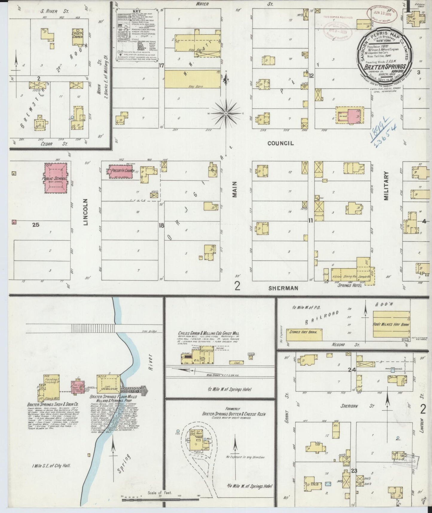 Sanborn Fire Insurance Map from Baxter Springs, Cherokee County, Kansas (1899), Sheet #0001 - Historic Sanborn Fire Insurance Map Print, vintage old map wall art, antique decor, genealogy gift, Kansas Kansas map
