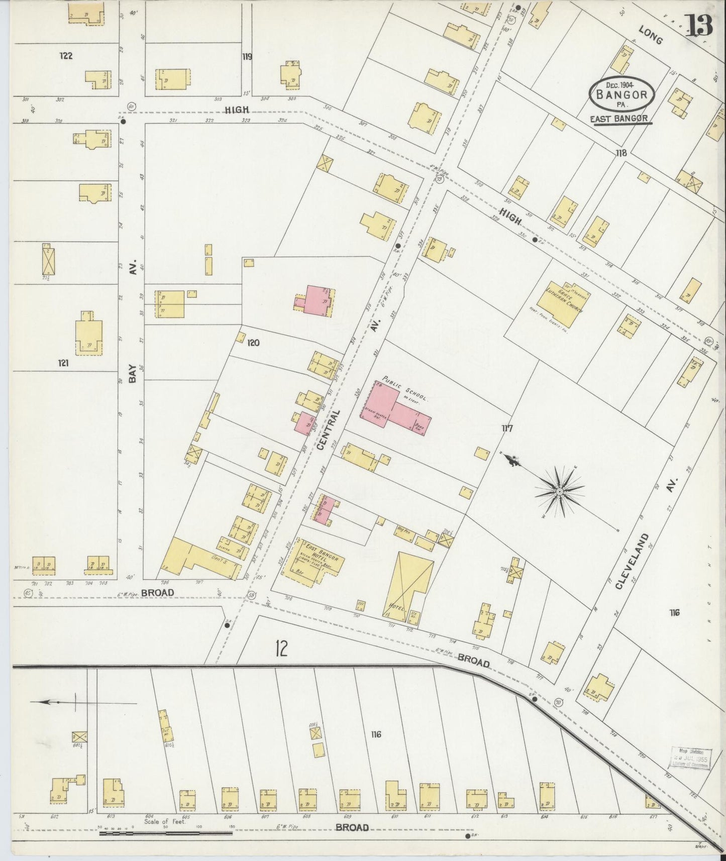 Sanborn Fire Insurance Map from Bangor, Northampton County, Pennsylvania (1904), Sheet #0013 - Historic Sanborn Fire Insurance Map Print, vintage old map wall art, antique decor, genealogy gift, Pennsylvania Pennsylvania map