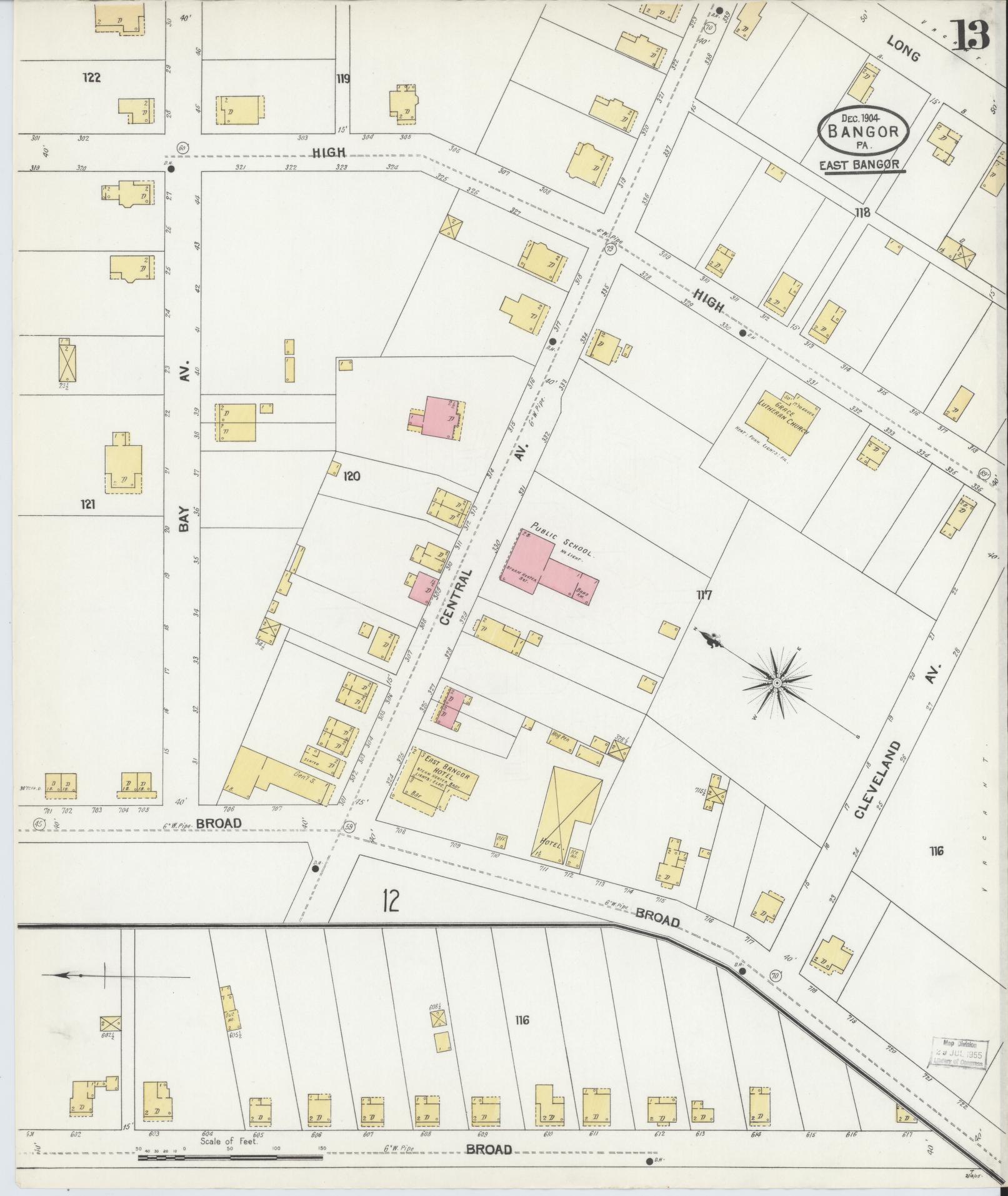 Sanborn Fire Insurance Map from Bangor, Northampton County, Pennsylvania (1904), Sheet #0013 - Historic Sanborn Fire Insurance Map Print, vintage old map wall art, antique decor, genealogy gift, Pennsylvania Pennsylvania map