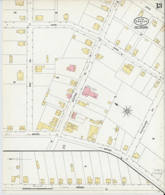 Sanborn Fire Insurance Map from Bangor, Northampton County, Pennsylvania (1904), Sheet #0013 - Historic Sanborn Fire Insurance Map Print, vintage old map wall art, antique decor, genealogy gift, Pennsylvania Pennsylvania map