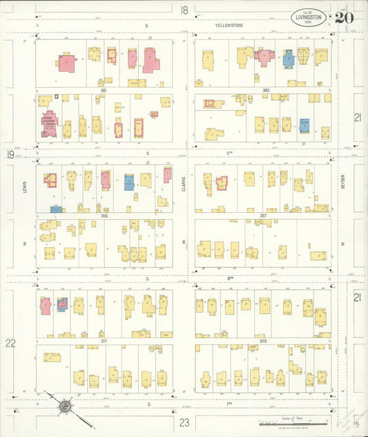 Sanborn Fire Insurance Map from Livingston, Park County, Montana (1921), Sheet #0020 - Historic Sanborn Fire Insurance Map Print, vintage old map wall art, antique decor, genealogy gift, Montana Montana map