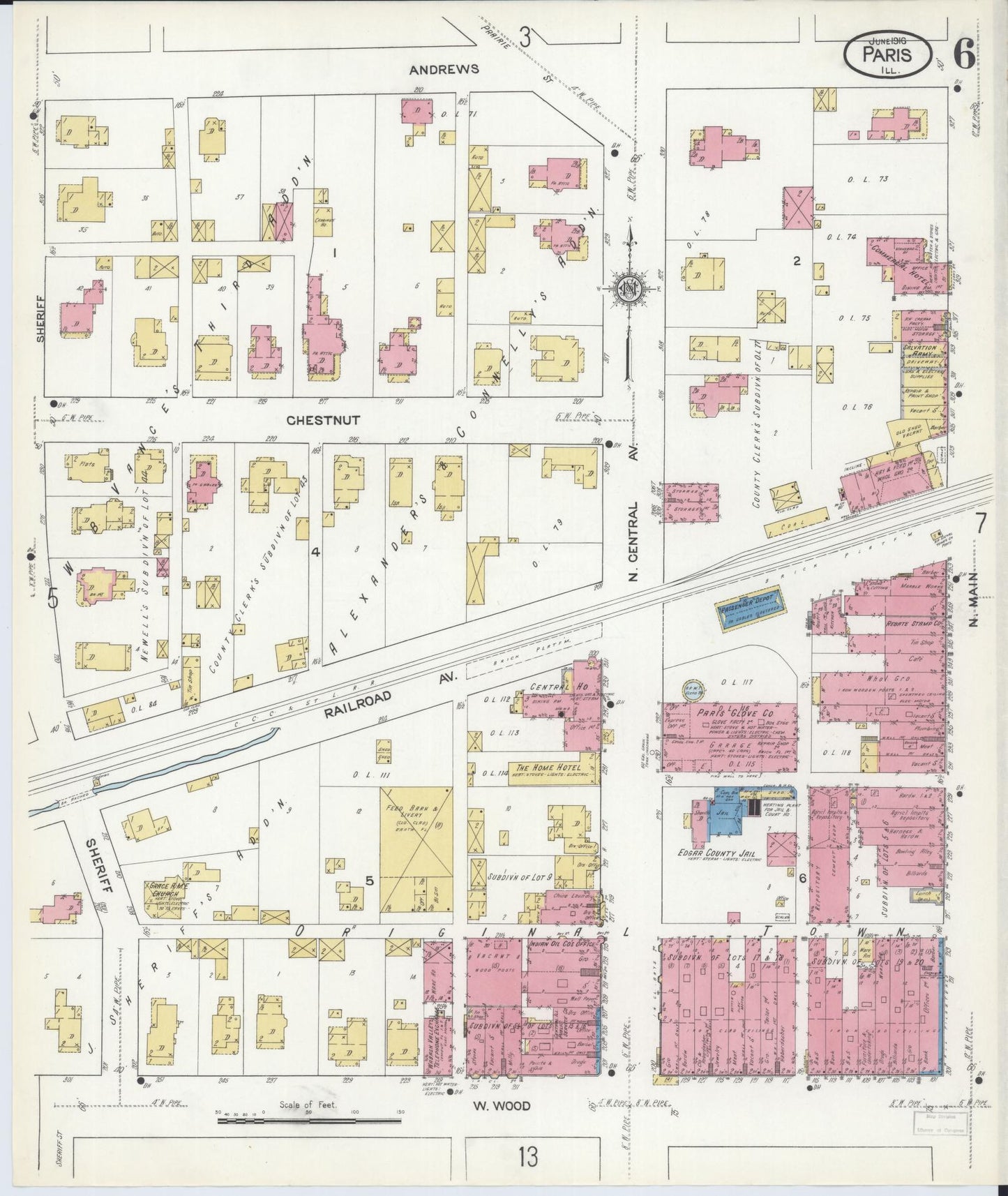 Sanborn Fire Insurance Map from Paris, Edgar County, Illinois (1916), Sheet #0006 - Complete Map Set gallery image, historic Sanborn map, vintage wall art, Illinois Illinois