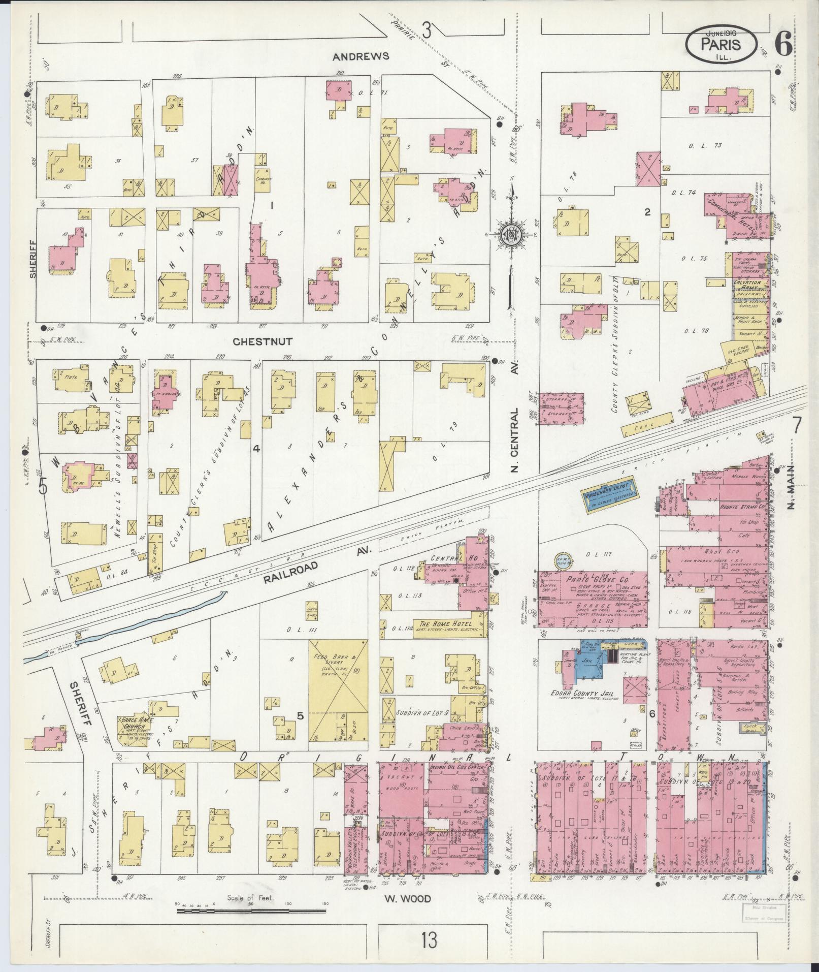 Sanborn Fire Insurance Map from Paris, Edgar County, Illinois (1916), Sheet #0006 - Complete Map Set gallery image, historic Sanborn map, vintage wall art, Illinois Illinois