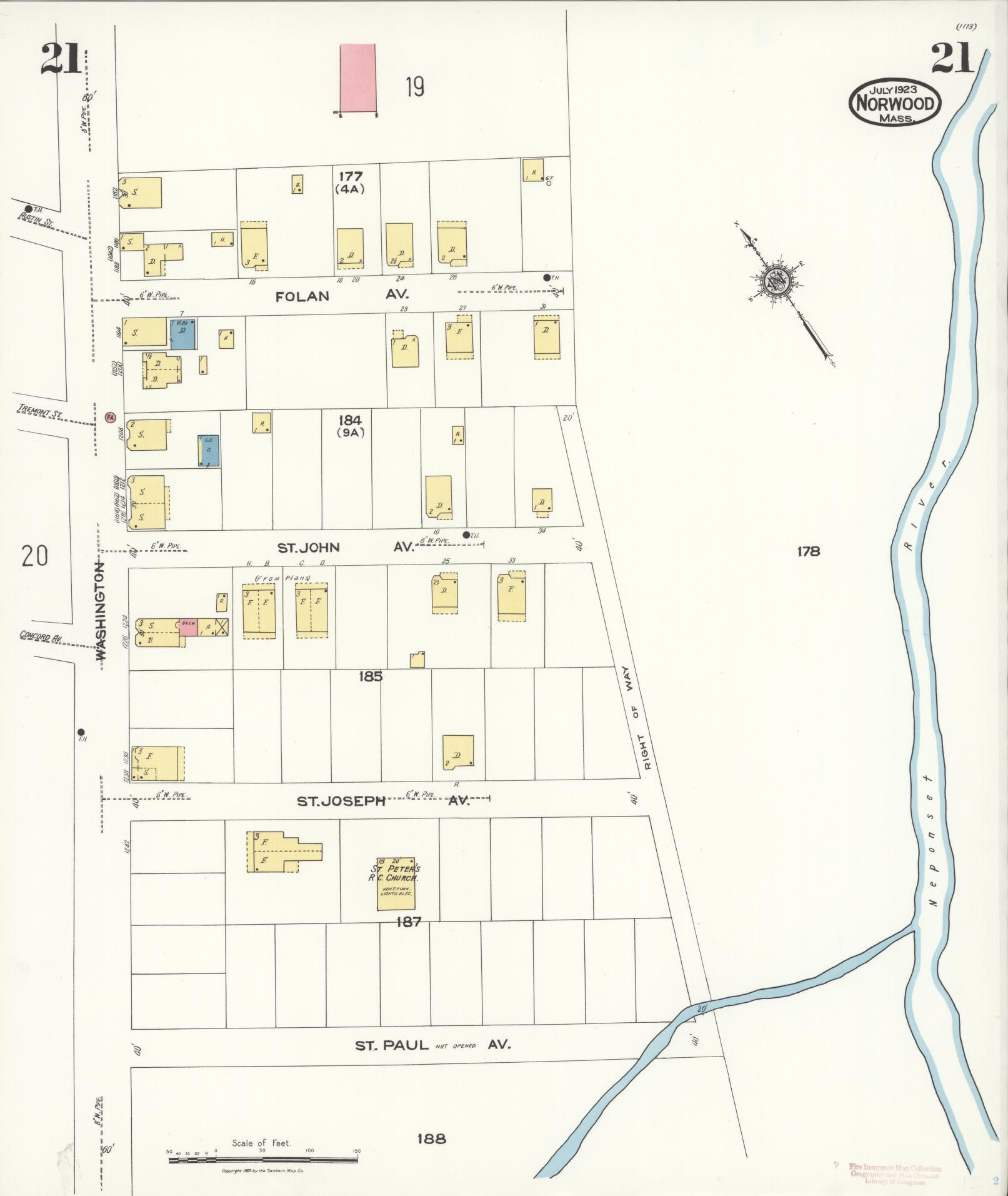Sanborn Fire Insurance Map from Norwood, Norfolk County, Massachusetts (1923), Sheet #0021 - Complete Map Set gallery image, historic Sanborn map, vintage wall art, Massachusetts Massachusetts