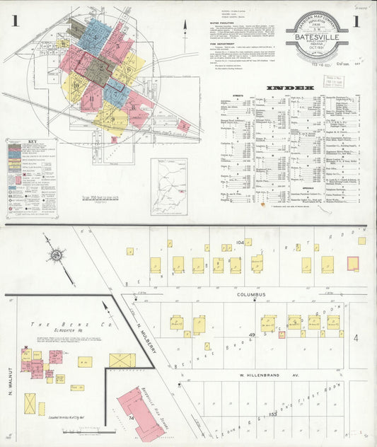 Sanborn Fire Insurance Map from Batesville, Ripley County, Indiana (1931), Sheet #0001 - Historic Sanborn Fire Insurance Map Print, vintage old map wall art, antique decor, genealogy gift, Indiana Indiana map