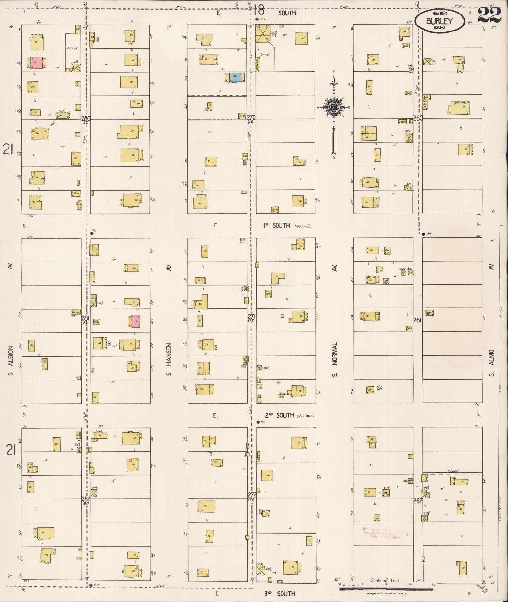 Sanborn Fire Insurance Map from Burley, Cassia County, Idaho (1921), Sheet #0022 - Complete Map Set gallery image, historic Sanborn map, vintage wall art, Idaho Idaho