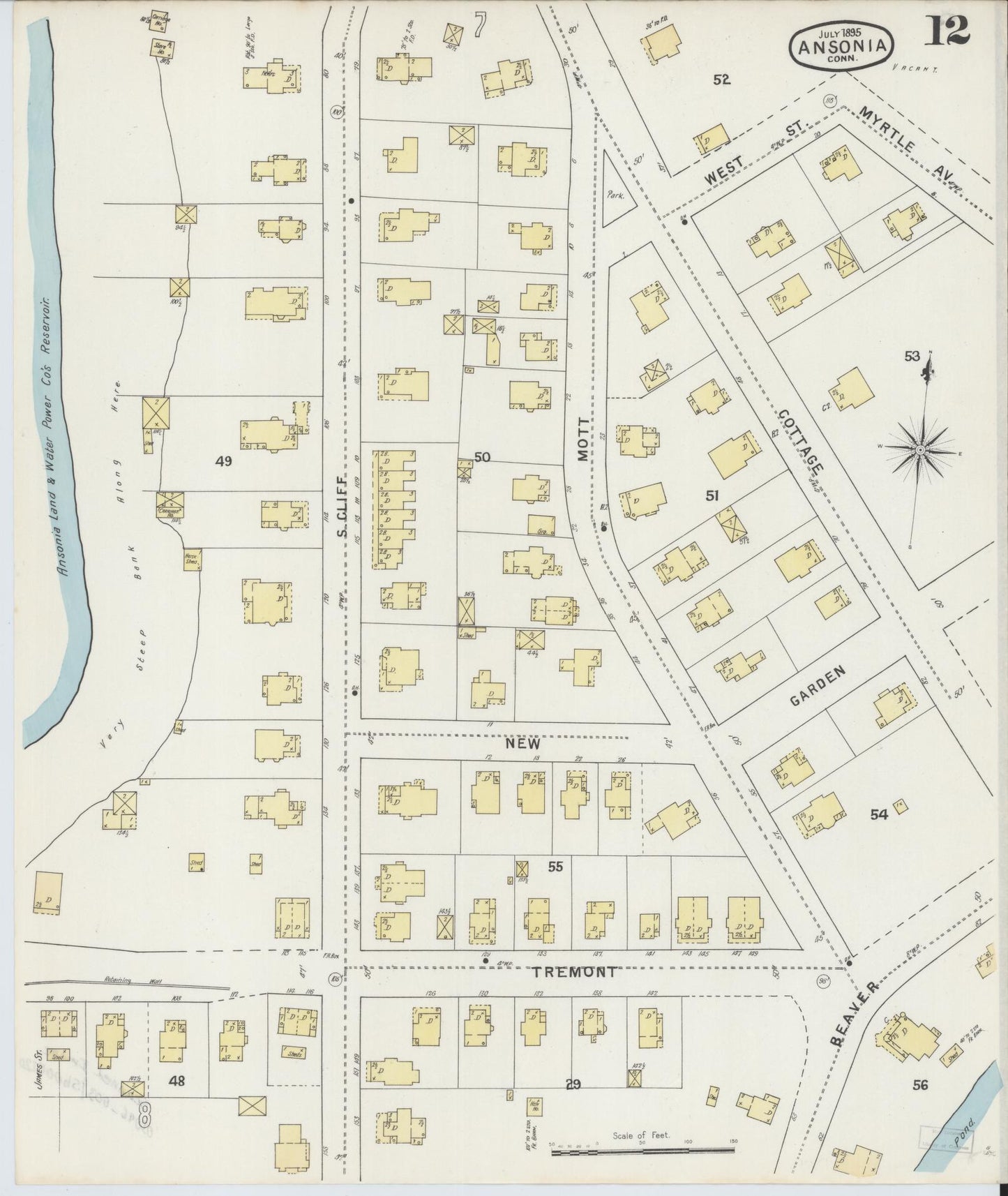 Sanborn Fire Insurance Map from Ansonia, New Haven County, Connecticut (1895), Sheet #0012 - Complete Map Set gallery image, historic Sanborn map, vintage wall art, Connecticut Connecticut