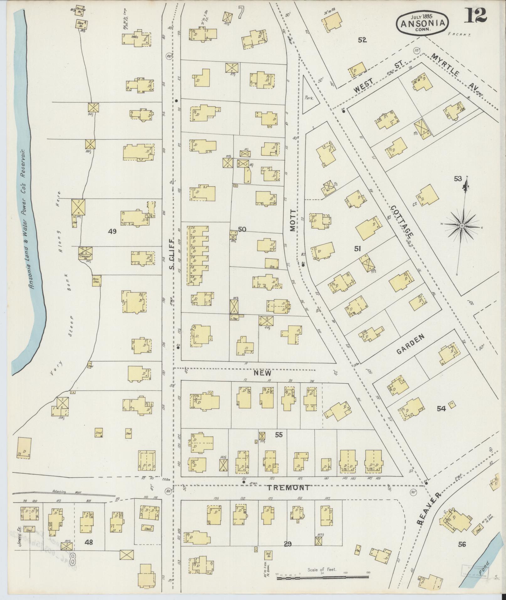 Sanborn Fire Insurance Map from Ansonia, New Haven County, Connecticut (1895), Sheet #0012 - Complete Map Set gallery image, historic Sanborn map, vintage wall art, Connecticut Connecticut
