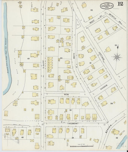 Sanborn Fire Insurance Map from Ansonia, New Haven County, Connecticut (1895), Sheet #0012 - Complete Map Set gallery image, historic Sanborn map, vintage wall art, Connecticut Connecticut