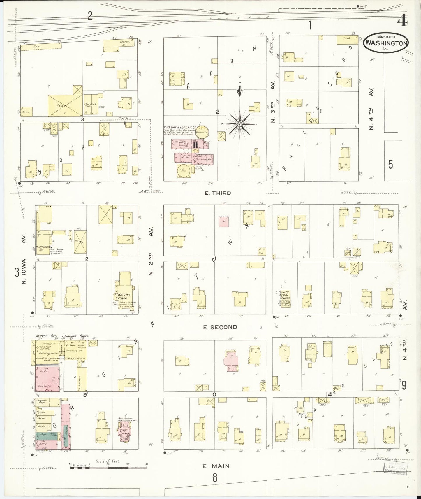 Sanborn Fire Insurance Map from Washington, Washington County, Iowa (1909), Sheet #0004 - Historic Sanborn Fire Insurance Map Print, vintage old map wall art
