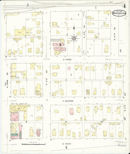Sanborn Fire Insurance Map from Washington, Washington County, Iowa (1909), Sheet #0004 - Historic Sanborn Fire Insurance Map Print, vintage old map wall art