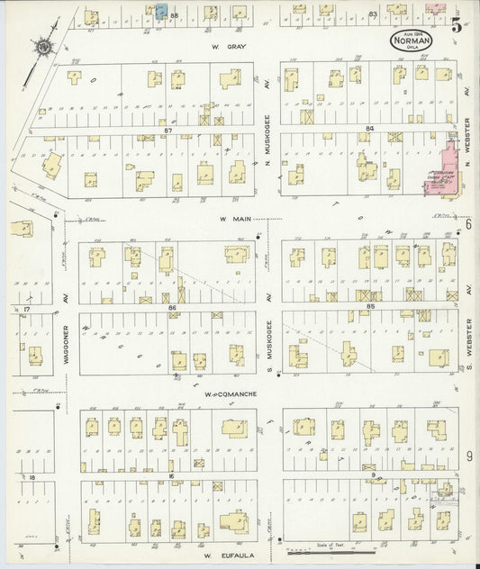 Sanborn Fire Insurance Map from Norman, Cleveland County, Oklahoma (1914), Sheet #0005 - Historic Sanborn Fire Insurance Map Print, vintage old map wall art, antique decor, genealogy gift, Oklahoma Oklahoma map