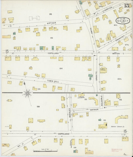 Sanborn Fire Insurance Map from Quincy, Norfolk County, Massachusetts (1896), Sheet #0015 - Historic Sanborn Fire Insurance Map Print, vintage old map wall art, antique decor, genealogy gift, Massachusetts Massachusetts map