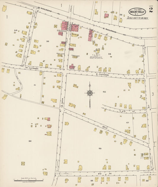 Sanborn Fire Insurance Map from Mount Holly, Gaston County, North Carolina (1922), Sheet #0002 - Historic Sanborn Fire Insurance Map Print, vintage old map wall art, antique decor, genealogy gift, North Carolina North Carolina map